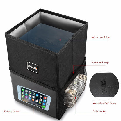 Car Trash Can with Lid - Leak-Proof Portable Organizer with Storage Pockets, 2.6 Gallon Capacity for SUVs and Vans