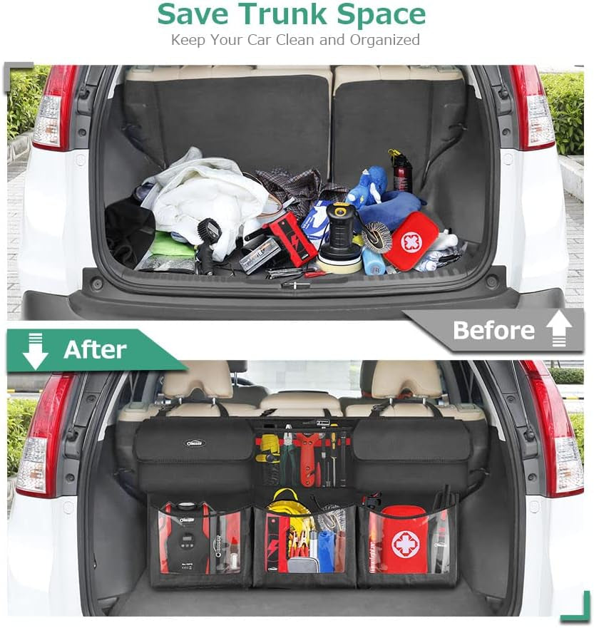 Car Trunk Organizer Featuring 6 Storage Compartments, Dimensions: 43.3 x 19 Inches
