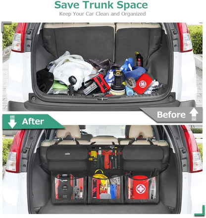 Car Trunk Organizer Featuring 6 Storage Compartments, Dimensions: 43.3 x 19 Inches