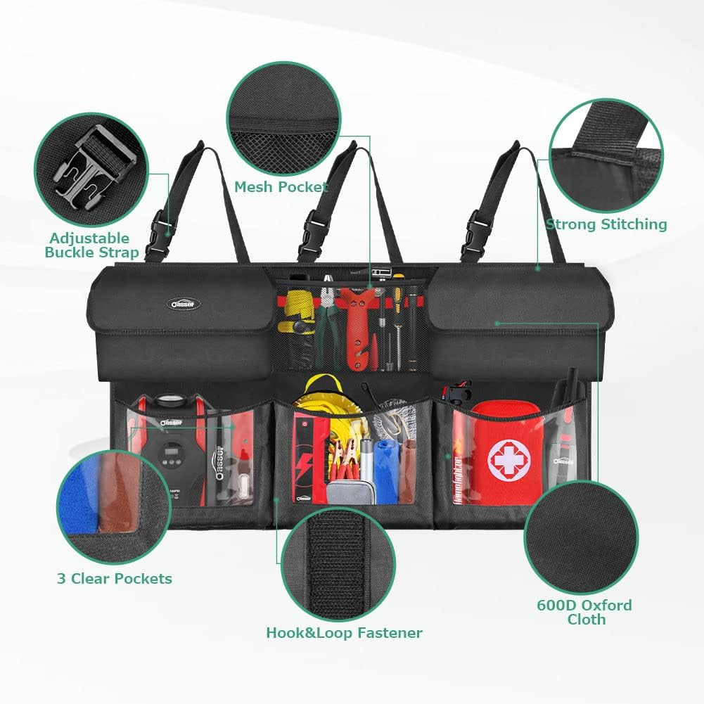 Car Trunk Organizer Featuring 6 Storage Compartments, Dimensions: 43.3 x 19 Inches