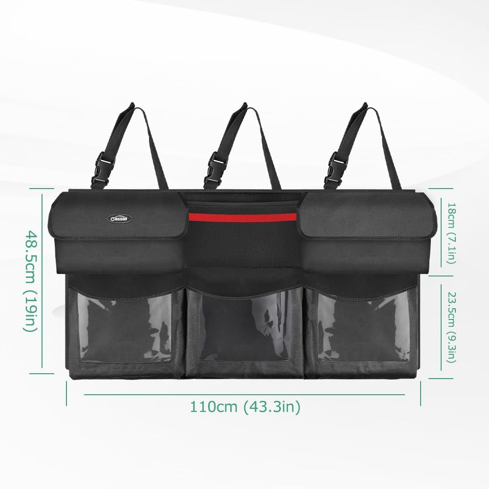 Car Trunk Organizer Featuring 6 Storage Compartments, Dimensions: 43.3 x 19 Inches