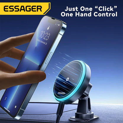Magnetic Wireless Car Phone Charger with 15W RGB Fast Charging Mount for iPhone 15/14/13 and Android Devices