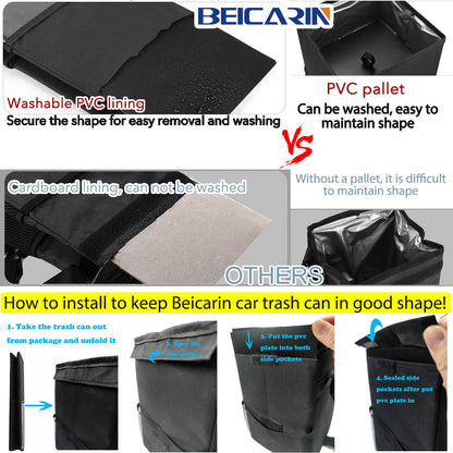 Car Trash Can with Lid - Leak-Proof Portable Organizer with Storage Pockets, 2.6 Gallon Capacity for SUVs and Vans
