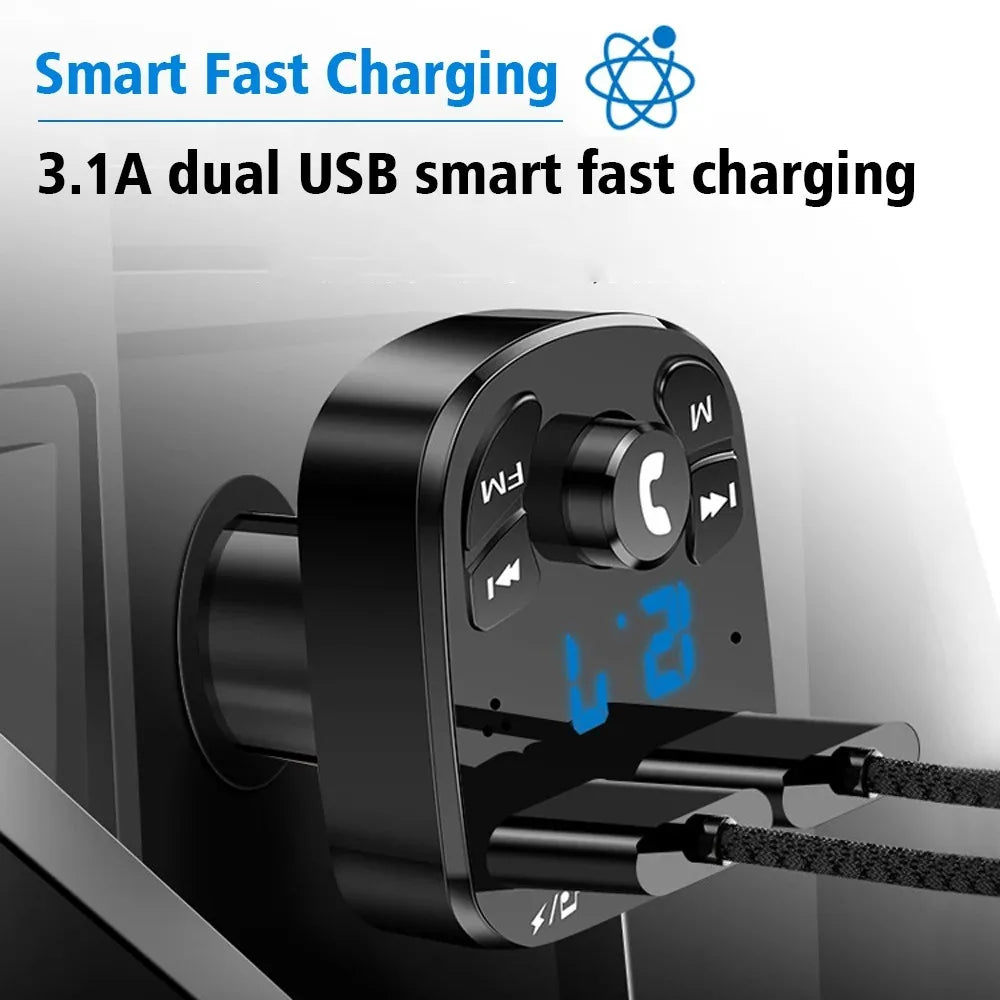 3.1A Wireless Bluetooth 5.0 FM Transmitter Car MP3 Player with Dual USB Fast Charging and Noise-Canceling Audio Receiver