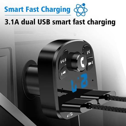 3.1A Wireless Bluetooth 5.0 FM Transmitter Car MP3 Player with Dual USB Fast Charging and Noise-Canceling Audio Receiver