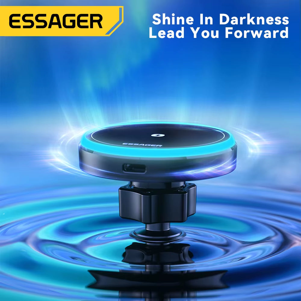 Magnetic Wireless Car Phone Charger with 15W RGB Fast Charging Mount for iPhone 15/14/13 and Android Devices