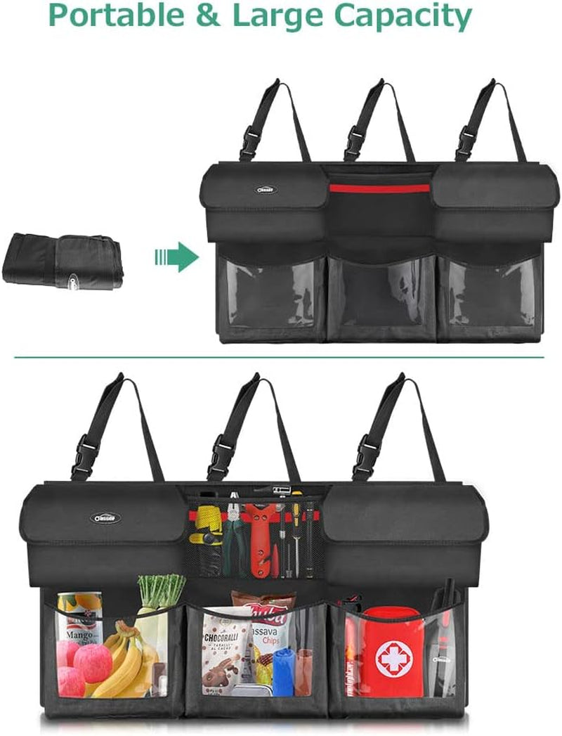 Car Trunk Organizer Featuring 6 Storage Compartments, Dimensions: 43.3 x 19 Inches