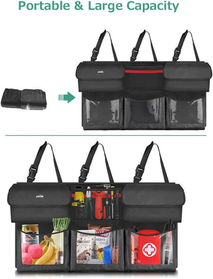 Car Trunk Organizer Featuring 6 Storage Compartments, Dimensions: 43.3 x 19 Inches