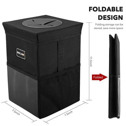 Car Trash Can with Lid - Leak-Proof Portable Organizer with Storage Pockets, 2.6 Gallon Capacity for SUVs and Vans