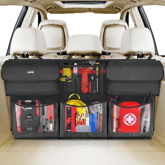 Car Trunk Organizer Featuring 6 Storage Compartments, Dimensions: 43.3 x 19 Inches